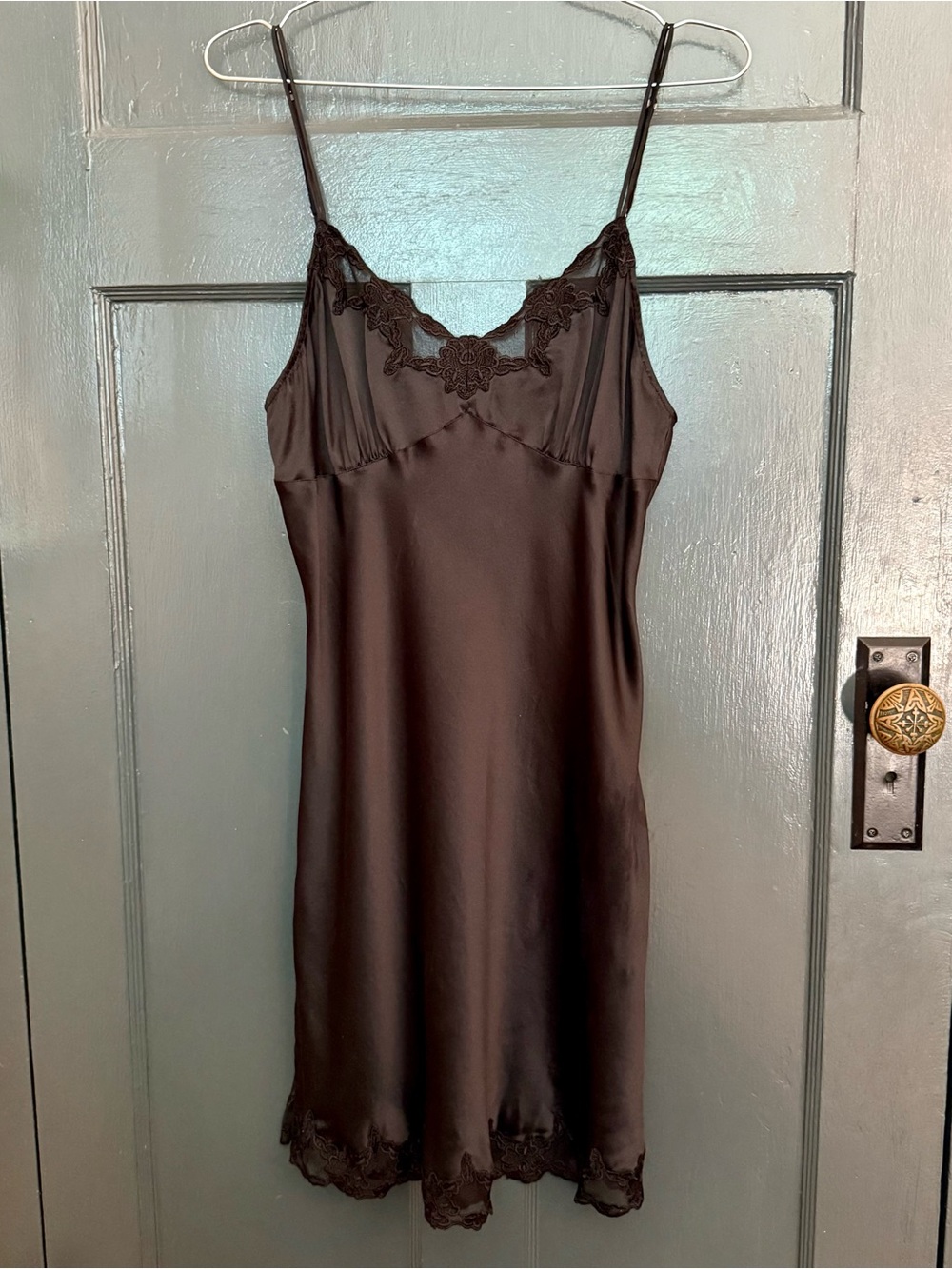 La SENZA 100% Silk Satin Slip Dress with Lace Trim